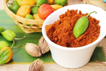 Paprika powder spicy red and chilli peppers