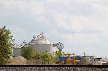 Large Agriculture Silos in a rural Illinois Countryside
