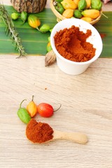Paprika powder spicy red and chilli peppers