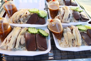 Rice steamed with chicken and sauce delicious