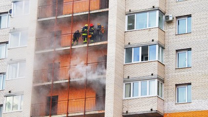 Russia, Saint-Petersburg - 28 march. High-rise condominium or apartment burning. Fire in apartments...