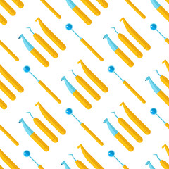 Dentist medical tools health care medicine instrument stomatology implantation clinic seamless pattern background vector illustration.