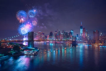 Crédence de cuisine en verre imprimé Manhattan New-York feux d'artifices du 4 juillet - Independance Day