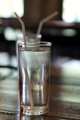 water glass on wooden table