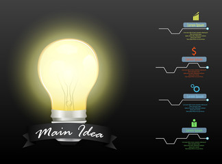 Main idea concept with 4 steps options and light bulb