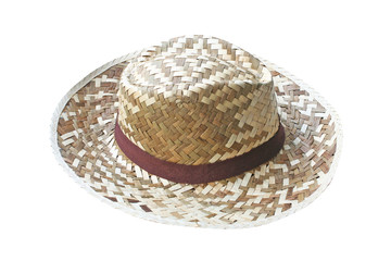 Brown weave hat , made from dried trunk of hyacinth,handmade isolated on white background
