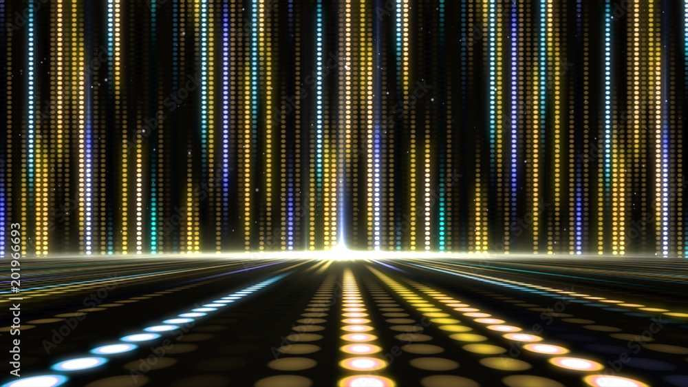 Poster Digital abstract moving light dots pattern for stage background and screensaver