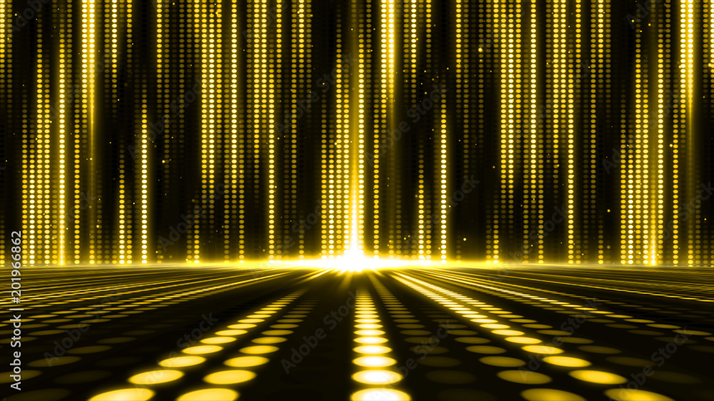 Poster Digital abstract moving golden glittering and elegance light dots pattern for stage show  background and screensaver