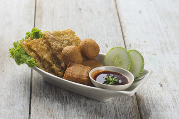 various fried items fucuk , fishballs and fish cakes