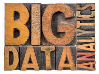 big data analytics word abstract in wood type