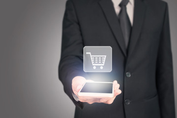 hand holding smartphone device and touching screen