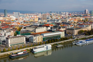 Fototapeta na wymiar View over Bratislava downtown with Danube