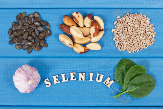 Natural food containing selenium, minerals and dietary fiber, healthy nutrition concept