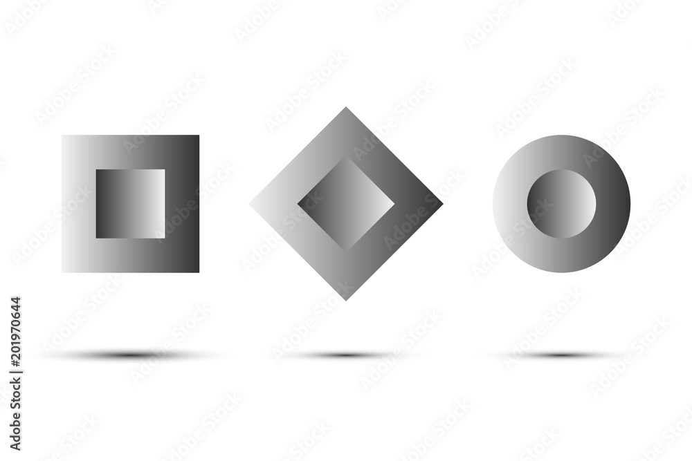 Poster vector abstract logo set. vector square, rhombus and circle with gray gradients.