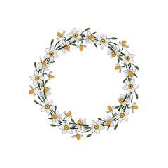 Vector flower wreath. Narcissus frame for cards design.