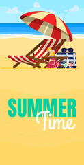 Vacation and travel concept. Beach umbrella, beach chair.