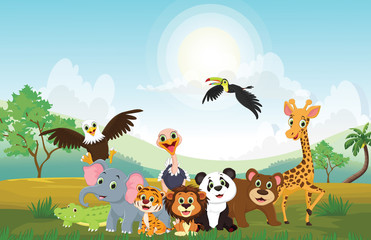 Obraz na płótnie Canvas illustration of happy animal in the jungle