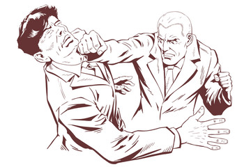 Businessman punching colleague. Stock illustration.