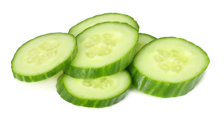 fresh cucumber slices isolated on white background