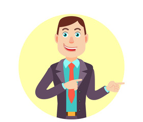 Businessman showing something beside of him