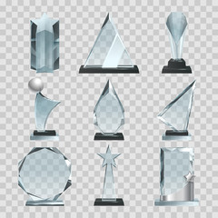 Crystal glass trophy or awards on transparent background