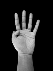 Number Four Hand Sign, Isolated on Black Background