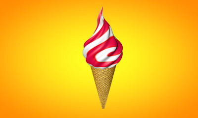 Highly detailed delicious  strawberry ice cream in a waffle cone. 3d rendering