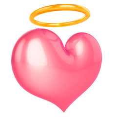 Heart angel saint love God nimb halo pink icon. Valentine's Day romantic emotion paradise heaven symbol. 3d illustration isolated - obrazy, fototapety, plakaty