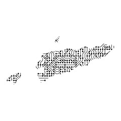 Abstract schematic map of East Timor from the black printed board, chip and radio component of vector illustration