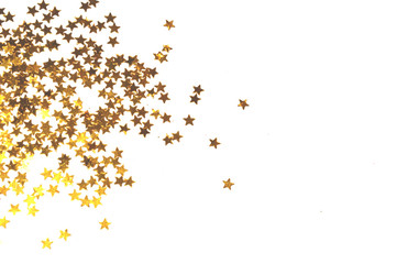 Glittering golden stars on white background