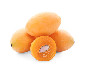 Closeup sweet Marian plum thai fruit isolated on white background (Mayongchid Maprang Marian Plum and Plum Mango,Thailand)