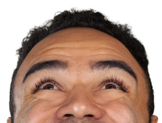 Close up portrait of a black man expressing surprise isolated on white background