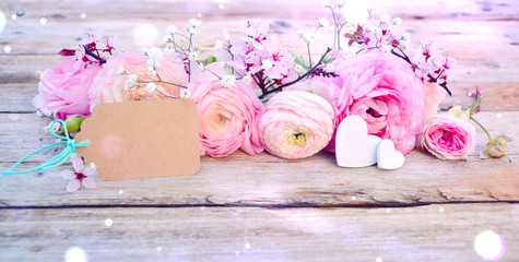 Blumenstrauß rosa  - Romantik - Hintergrund Panorama Frühling
