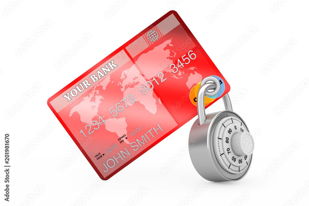 Aufkleber Credit Card Protected by Encryption Padlock. 3d Rendering