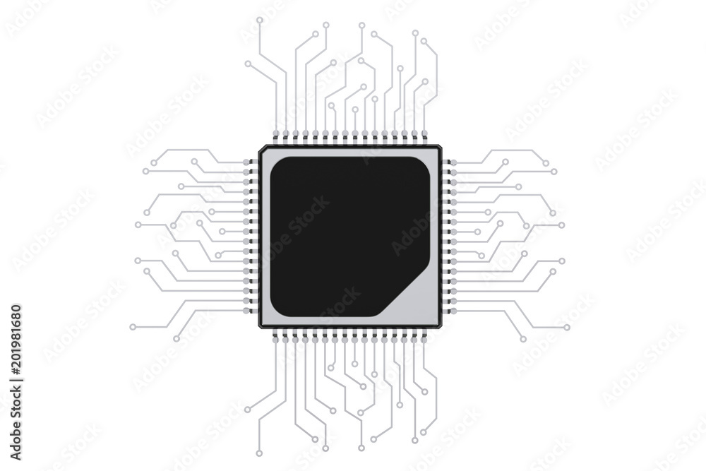 Aufkleber Microchip CPU Processor with Circuit. 3d Rendering