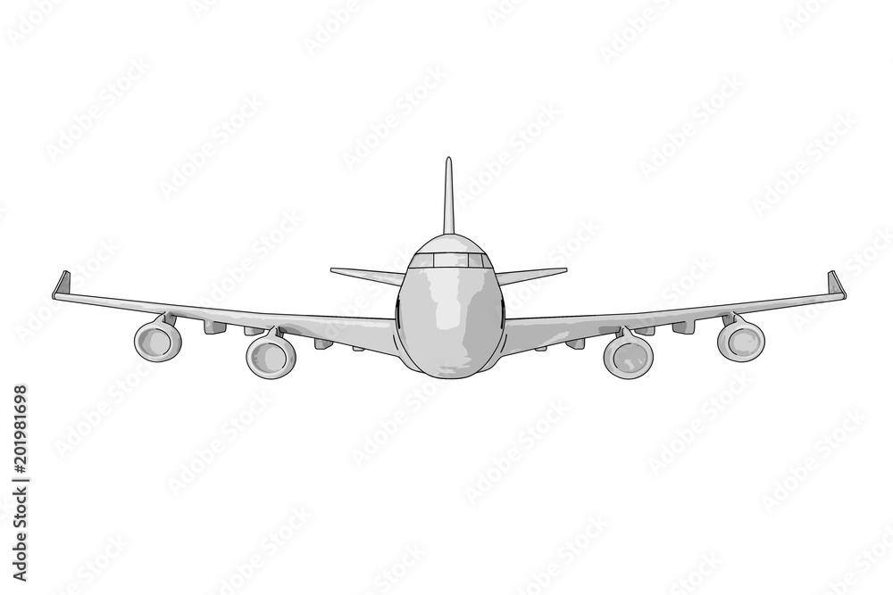 Poster sketch of passenger airplane pencil drawing. 3d rendering