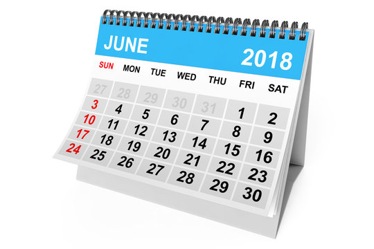 Calendar June 2018. 3d Rendering
