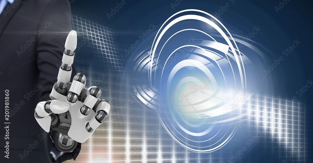 Aufkleber robotic android hand and glowing circle technology interface