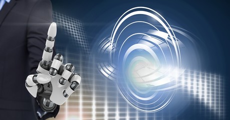 Robotic android hand and Glowing circle technology interface