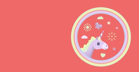 Unicorn illustration in rainbow circle with empty space © vectorfusionart