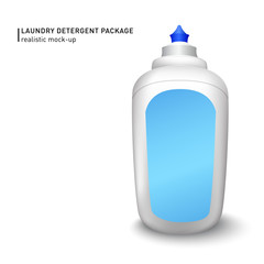 White container bottle with label. Laundry detergent package design. Chemical bottle isolated in vector illustration.