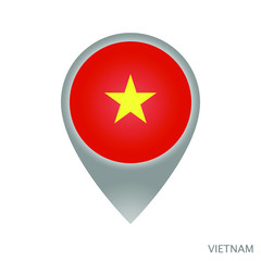 Map pointer with flag of Vietnam. Gray abstract map icon. Vector Illustration.