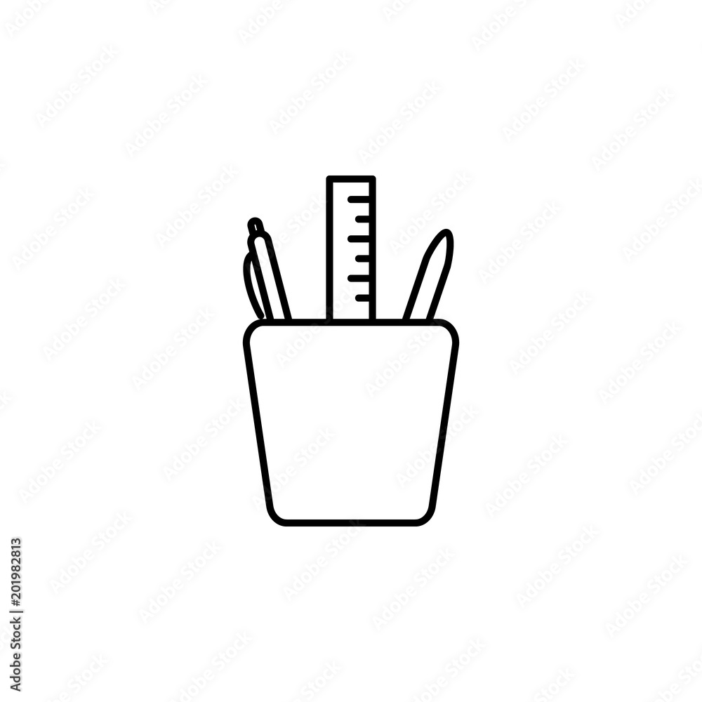 Poster desktop pencil case icon. element of crime and punishment for mobile concept and web apps icon. thin