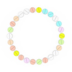 Color Pills frame. Isolated on white background. Circle.