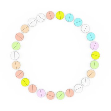 Color Pills frame. Isolated on white background. Circle.