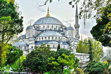 Fototapeta na wymiar Sultan Ahmed Mosque or Blue Mosque in Istanbul, Turkey