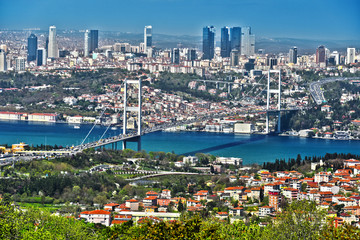 Fototapeta na wymiar Panoramic view of Istanbul with the Bosphorus Bridge