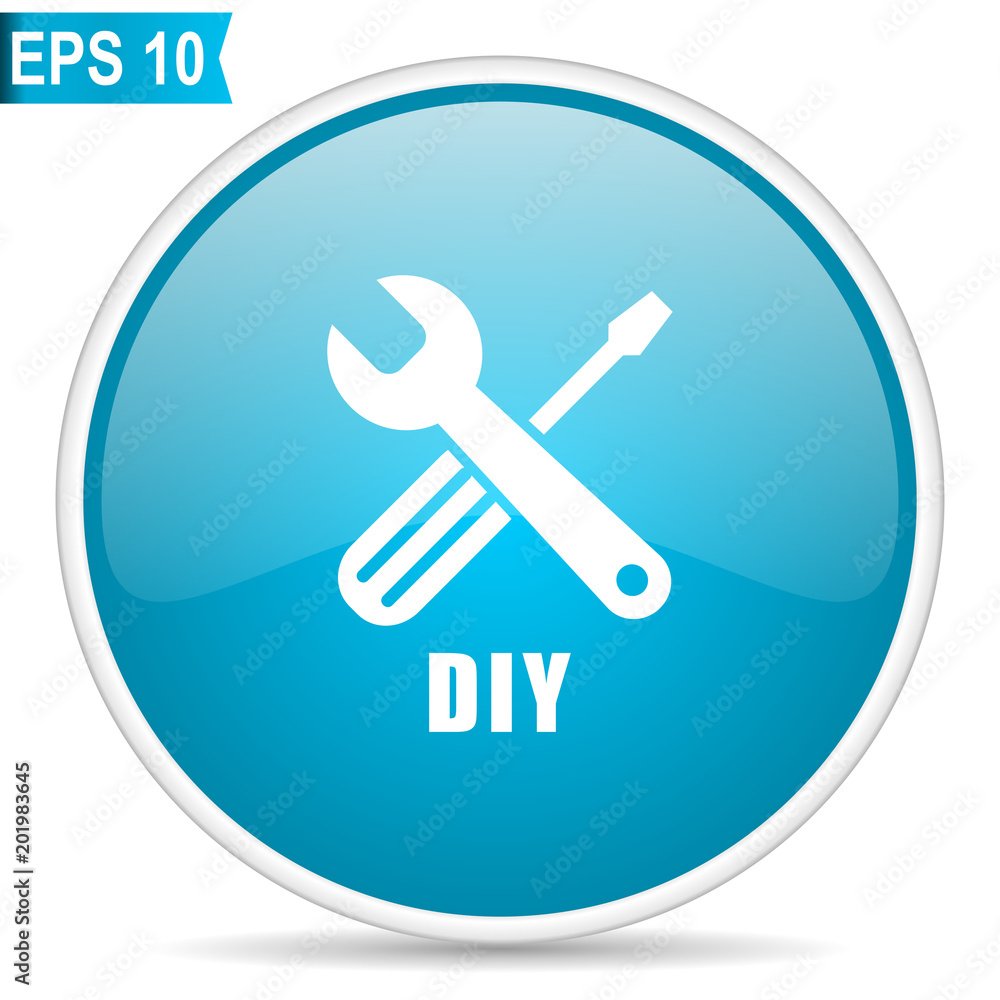 Poster Diy blue glossy round vector icon in eps 10. Editable modern design internet button on white background.