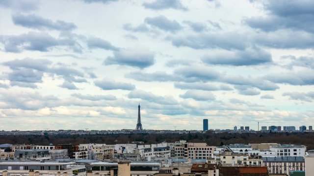 Eiffel Tower with the swimming clouds timelapse
