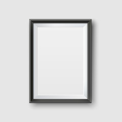 Realistic Empty Black Picture Frame Mockup. Realistic empty black picture frame, isolated on a neutral gray background.